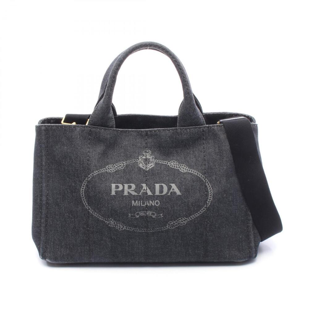 Prada DENIM CANAPA Tote Bag Navy Blue